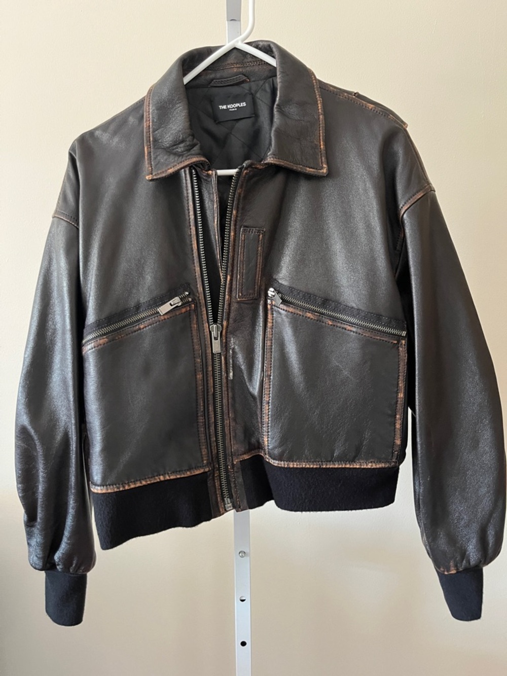 The Kooples Distressed Leather Bomber Jacket